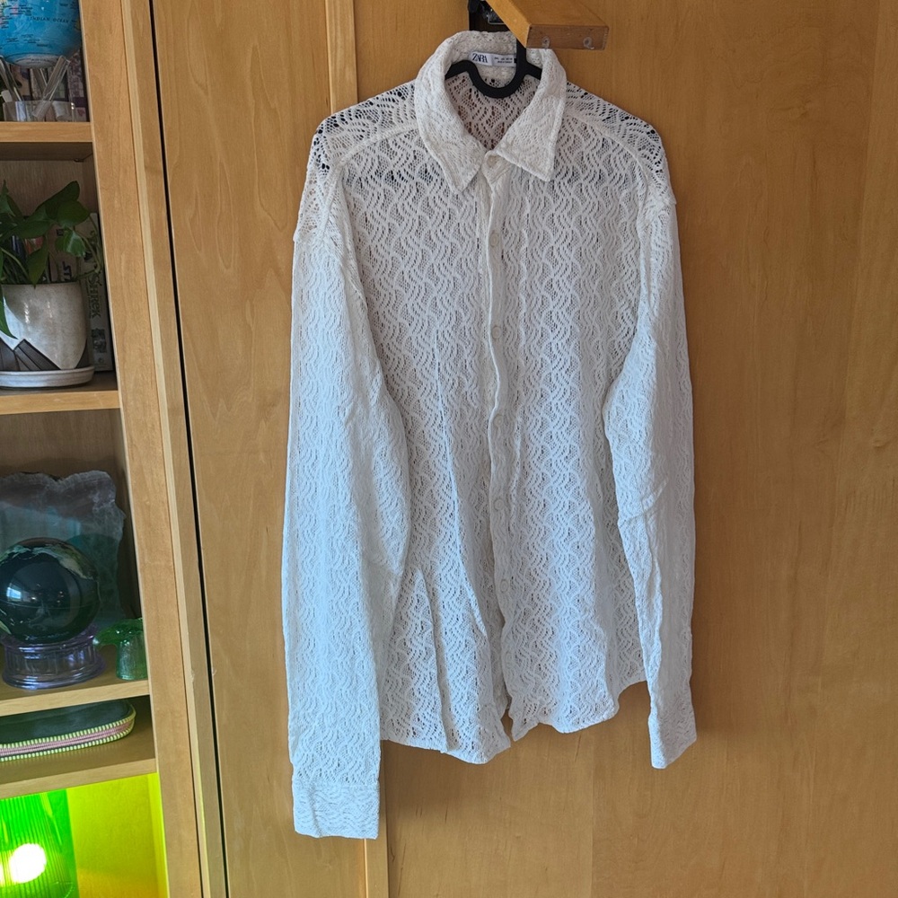 Zara White Lace Men's Casual Shirt